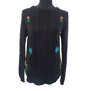 Vintage Evelyn Taylor Sweater Sz Med Cable Knit Pullover Sweater Crewneck Floral